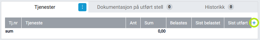 Boksen 'Tjenester' i stellkortet med pluss-knapp.