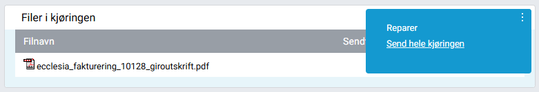 Boksen 'Filer i kjøringen' med objektmeny.