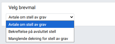 Nedtrekksmenyen 'Velg brevmal'.