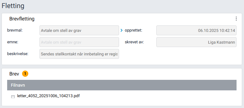 Flaten 'Fletting' ved generering av brev.