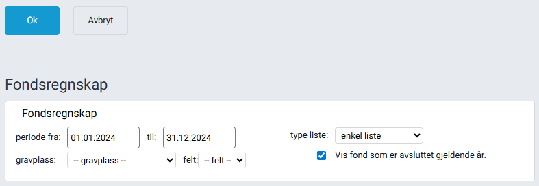 Arbeidsflaten 'Fondsregnskap'.