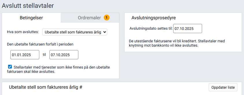 Arbeidsflaten 'Avslutt stellavtaler'.
