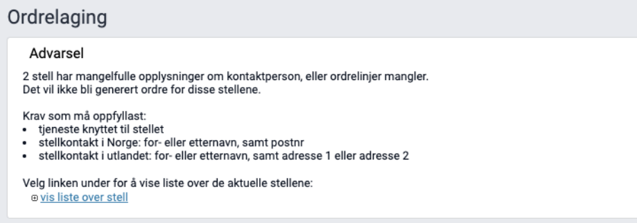 Varsel om manglende informasjon ved ordrelaging.