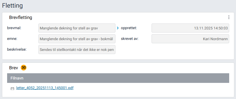 Seksjon 'Brev' med nedlastingslenke.