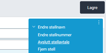 Objektmeny for stellopplysninger med 'Avslutt stellavtale'.