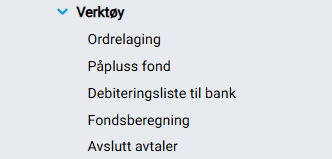 Funksjonsmeny for stellkort.