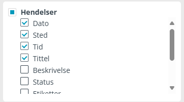 Skjermbilde som viser fanen «Hendelser» under Utseende i labOra Gudstjeneste.