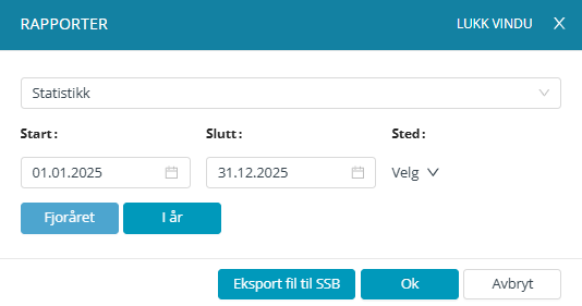 Rapportdialog for statistikk i Gudstjeneste-modulen.