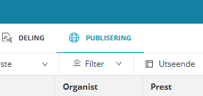 Skjermbilde fra Medarbeideren som viser funksjonen 'Publisering' i verktøylinjen.
