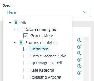 Skjermbilde fra applikasjonen Medarbeideren som viser felt 'Sted' under opprettelse av ny delingsrapport. Den er lokalisert øverst på arbeidsflaten i midten, til høyre fra felt 'Tittel'.