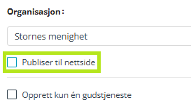 Skjermbilde fra applikasjonen Medarbeideren som viser avmerkings boks 'Publiser til nettside'