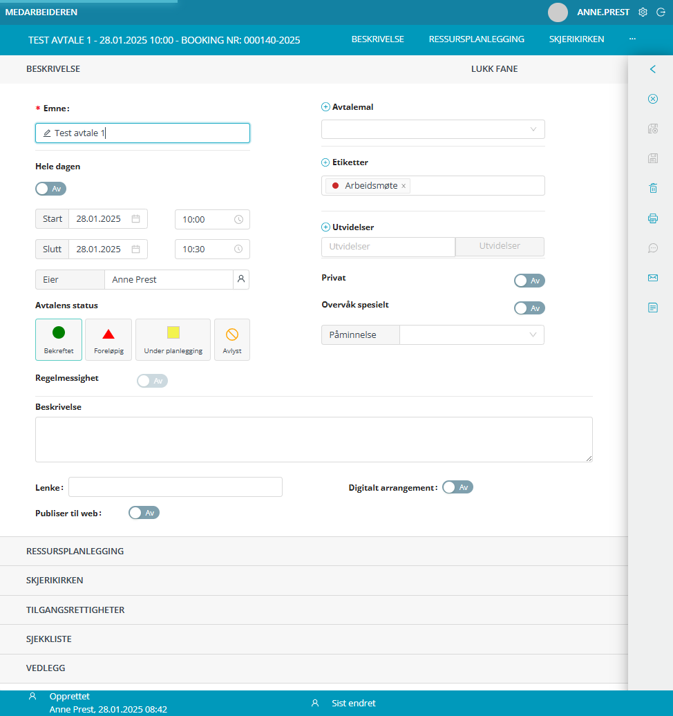 Full redigeringsvisning for ny avtale.