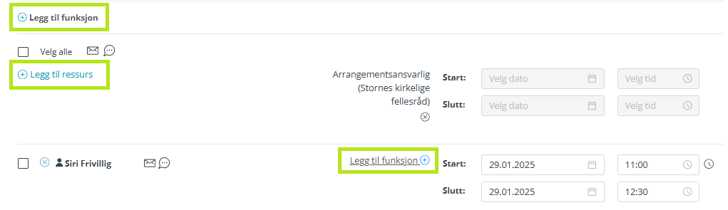 Flere funksjoner og personer i ressursplanlegging.