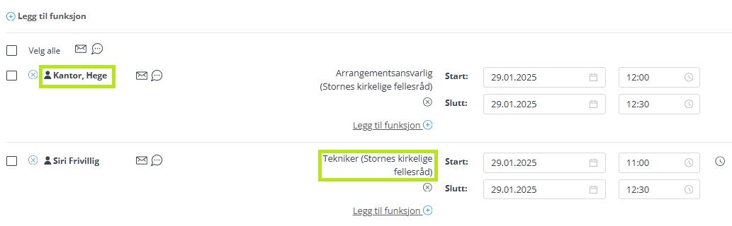 Tildeling av funksjoner i ressursplanlegging.