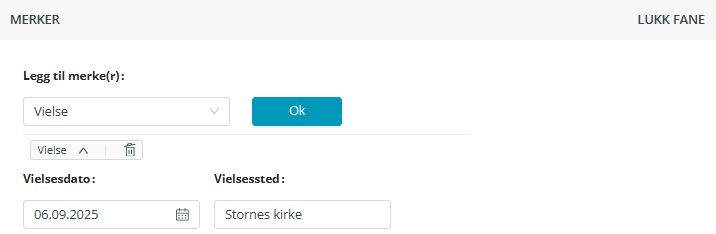 Fane Merker/Vielse i Medarbeideren kontaktkort.