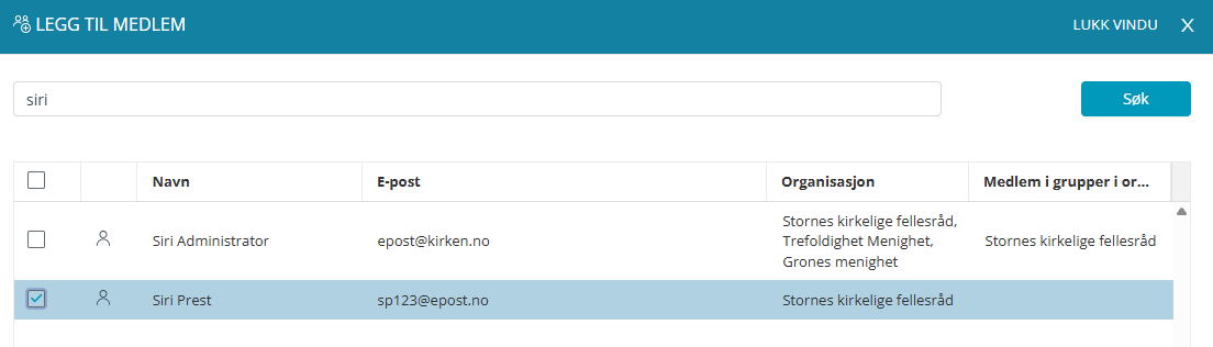 Søk etter kontakter og brukere.