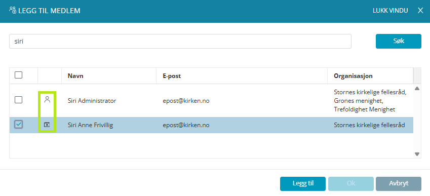 Søk etter kontakter og brukere.