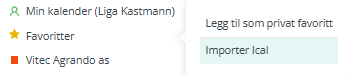 Valget 'Importer iCal'.
