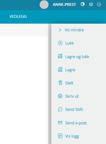 Meny med tilgjengelige handlinger i avtalevisning.