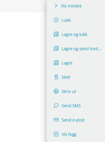 Meny med tilgjengelige handlinger i avtalevisning.