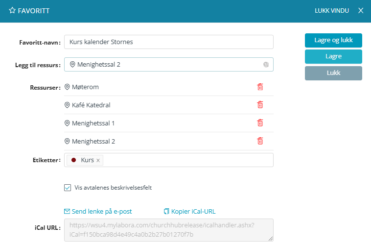 Favoritt som viser filtrerte avtaler i lokaler.