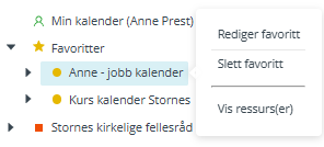 Høyreklikkmeny for å redigere eller slette favoritt.