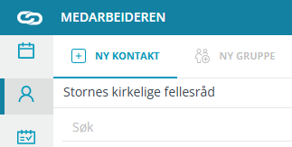 Skjermbildet viser funksjon 'Ny kontakt' i Medarbeideren 'Kontakter og Grupper'.
