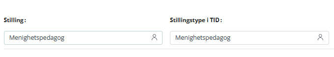 Skjermbildet viser felt 'Stilling' og 'Stillingstype i TID' i Medarbeideren kontaktkort.