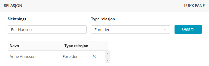 Skjermbildet viser felt 'Relasjon' i Medarbeideren kontaktkort.
