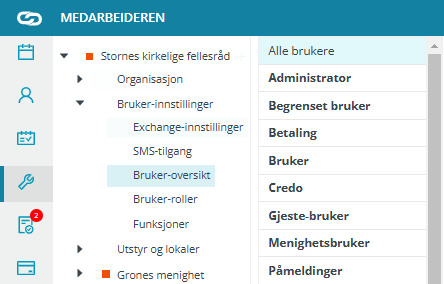 Skjermbildet viser 'Administrasjon' i Medarbeideren.