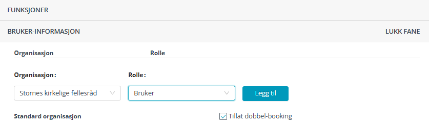 Skjermbildet viser tildeling av rolle i Medarbeideren kontaktkort.