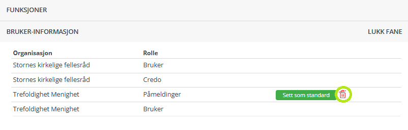 Skjermbildet viser fjerning av roller i Medarbeideren.