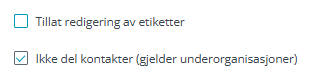 Skjermbildet viser 'Ikke del kontakter' innstilling i 'Administrasjon' modulen i Medarbeideren.