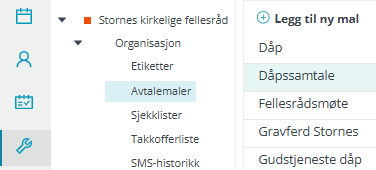 Skjermbildet viser 'Organisasjon–Avtalemaler' i 'Administrasjon'-modulen i Medarbeideren.