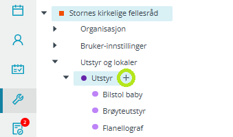 Skjermbildet viser 'Utstyr' under 'Administrasjon' / 'Utstyr og Lokaler' i Medarbeideren.