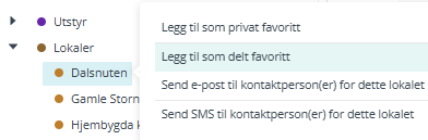 Skjermbildet viser alternativ 'Legg til som delt favoritt' i Medarbeideren kalender.