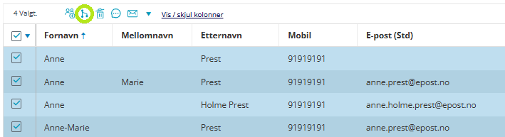 Ikonet Slå sammen kontakter.