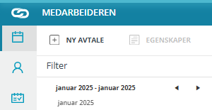 Skjermbildet viser knappen 'Ny avtale' i Medarbeideren kalender verktøylinje.