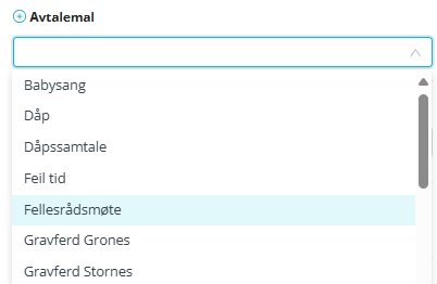Skjermbildet viser 'Avtalemaler' i Medarbeideren kalender avtale.