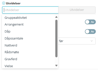 Skjermbildet viser 'Utvidelser' i Medarbeideren kalender avtale.