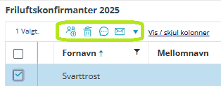 Skjermbildet viser handlinger i Medarbeideren 'Kontakter og Grupper'.