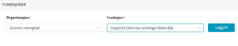 Skjermbildet viser fanen 'Funksjoner' i Medarbeideren kontaktkort.