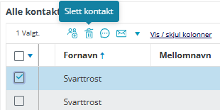 Skjermbildet viser kontakt oversikten i Medarbeideren.