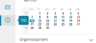 Skjermbildet viser ikon 'TID' i Medarbeideren.