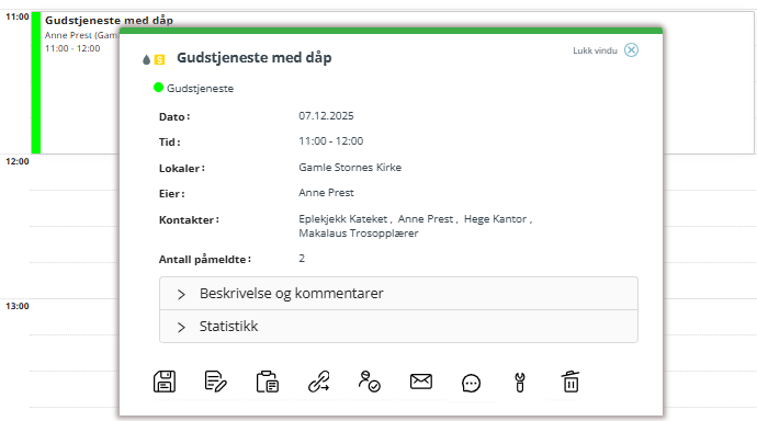 Enkel visning av avtale etter klikk.