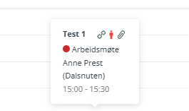 Skjermbildet viser 'Pop-up' visning av avtale i Medarbeideren kalender.