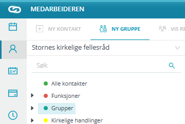 Skjermbildet viser funksjon 'Ny Gruppe' i Medarbeideren 'Kontakter og Grupper'.