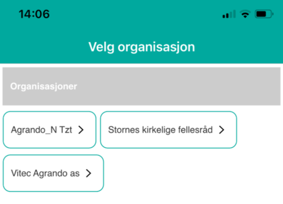 Velg organisasjon i Medarbeideren-appen.