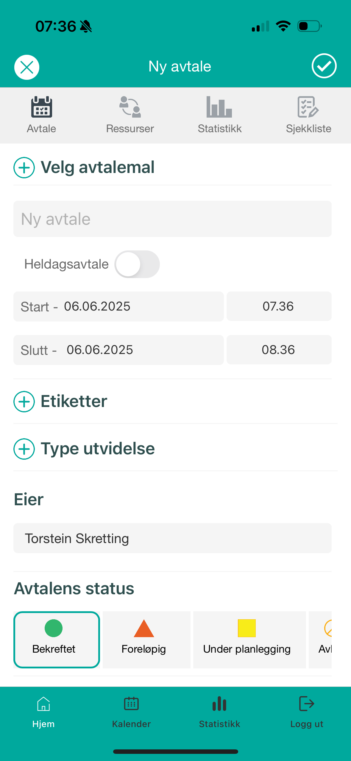 Ny avtale i Medarbeideren-appen.