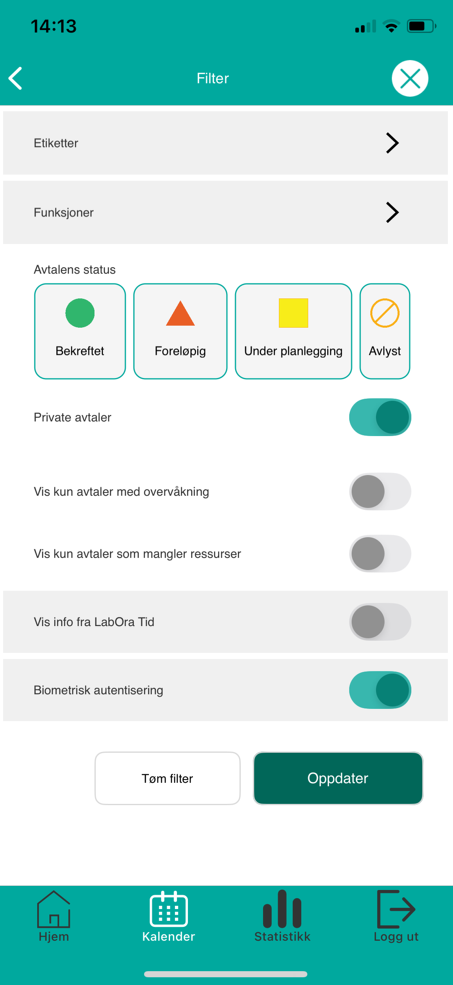 Filter i Medarbeideren-appen.
